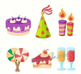 卡通生日物品设计矢量图